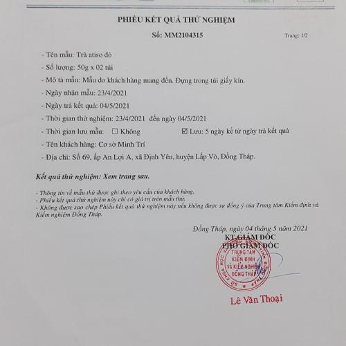 Phiếu Kiểm Nghiệm Trà Hoa Atiso